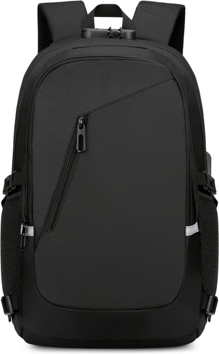Coverzs Rugtas met Laptopvak (25 L inhoud) - Rugzak voor school of werk - Incl. 15.6 inch laptop vak met bescherming - Compacte Stevige schooltas - Comfortabele backpack - rugtas heren / dames - Inclusief Cijferslot - Zwart