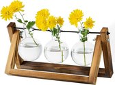 voor planten upgrade uienvaas plantenbak met houten standaard glazen bloempot binnen voor tafeldecoratie vintage thuiskantoor accessoires, 3 bollen