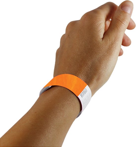 1000 pièces Bracelets Tyvek - 25 mm - bracelets festival - bracelet corona - orange fluo