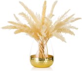 Glass Vase with Pampas Grass: Golden Flower Vases for Living Room Decor, Modern Table Wedding Flower Arrangements, Indoor Decoration for Artificial Bouquet, Flower, Roses, Tulips