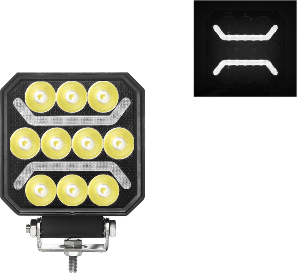 Werklamp vierkant LED - 15 Watt - Ledlamp - 10 LEDS + 2 strips - 12/24 Volt - Verstraler