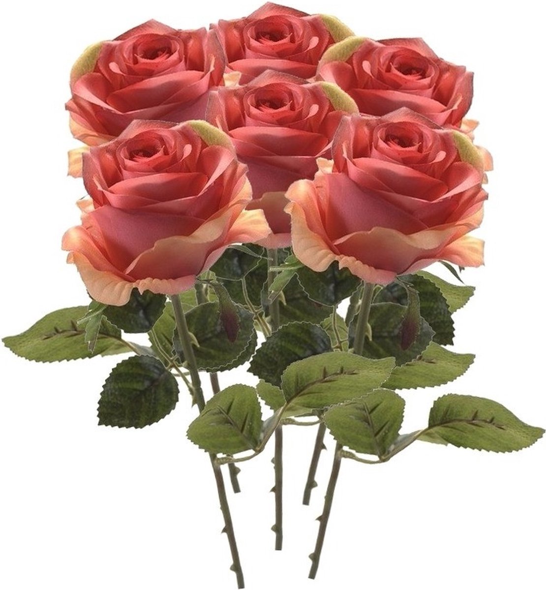 Bellatio Flowers & Plants Emerald Kunstbloem roos Simone - 6x - roze - 45 cm - decoratie bloemen
