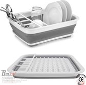 Borvat® - Afdruiprek voor afwas - Afwasrek - Opvouwbaar - Inklapbaar - Compact - Vaatwasrek met Bestekrekje - Wit en Donkergrijs
