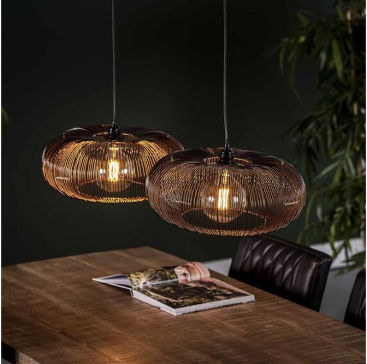 Hanglamp Copper twist 2 lampen Ø43 cm - Zwart nikkel