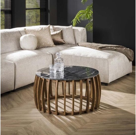 Salontafel Luna rond 80 cm mangohout zwart marmer - modern elegant ...