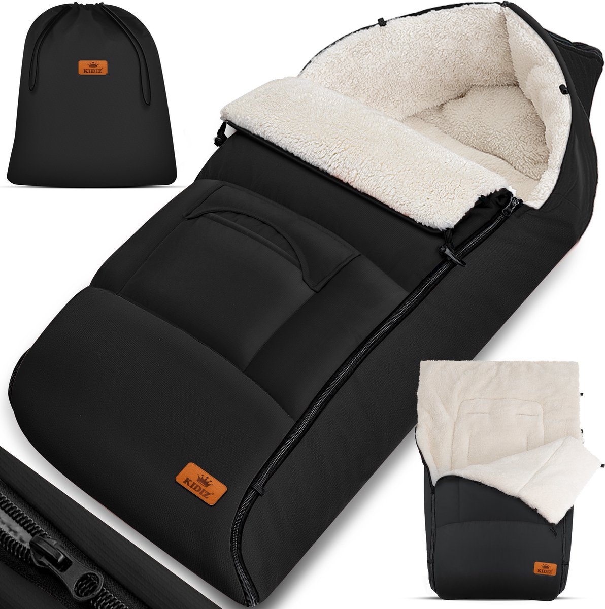 KIDIZ® Voetenzak voor Autostoeltje en Buggy met Ritssluiting - Baby Slaapzak Deken voor Maxi-Cosi & Wandelwagen / Kinderwagen - Zwart