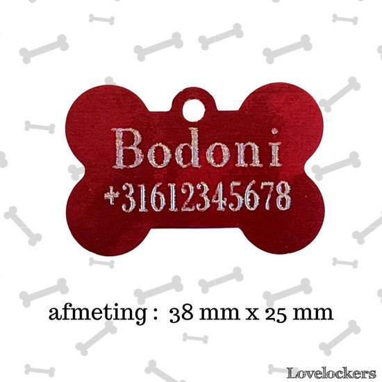 Foto: Lovelockers hondenpenning inclusief graveren gegraveerde penning bot 38 mm incl 2 regels gravering 10 kleuren luxe honden penning