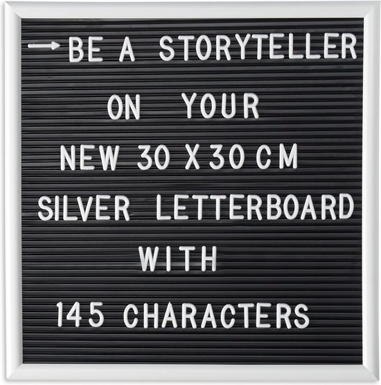 Letterbord, 145 letters, cijfers, speciale tekens, 30 x 30 cm, letterbord om in te pluggen, plastic, wit.