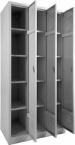 Garderobekast voorzien van legborden in alle kolommen Aantal deuren 2 Aantal legborden 8 Breedte 60CM Hoogte 190CM Kleur frame Licht grijs (Ral 7035) Soort poot Met pootje Slot Met sleutel en cilinderslot