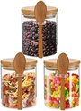 Glazen potten met luchtdichte deksel en lepel, glazen container voor voedsel, overnachting, havercontainers, decoratieve keukenpotten voor koffie/thee/suiker/kruiden, badzoutcontainers (3 stuks)