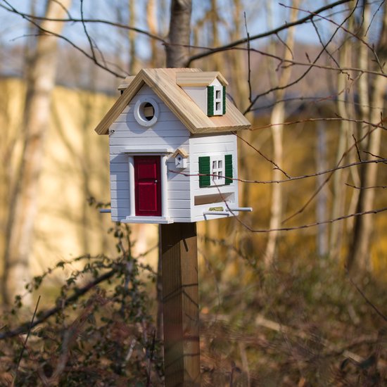 Nichoir mangeoire à oiseaux en bois - Multiholk Maison rouge