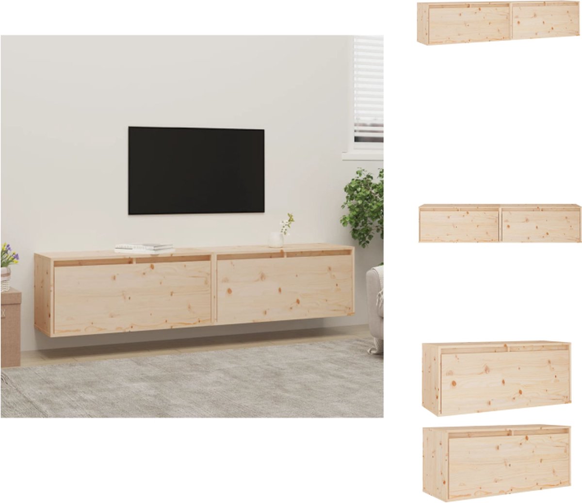 VidaXL Zwevende Wandkast Massief Grenenhout 80 x 30 x 35 cm Set van 2 Wandsteun