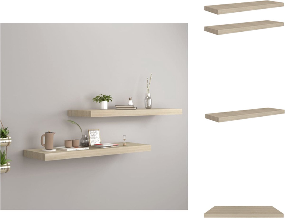 VidaXL Wandplanken Set Eiken 80x23.5x3.8 cm Honingraat MDF en Metaal Wandsteun