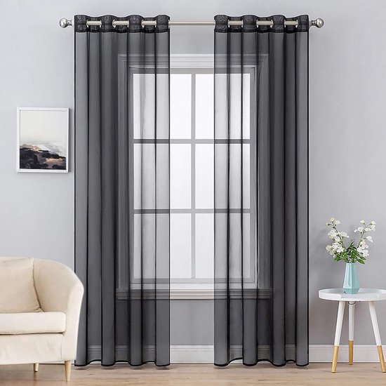 halfdoorzichtig, vintage, decoration curtain, Black, 160 x 140 cm (H x W)
