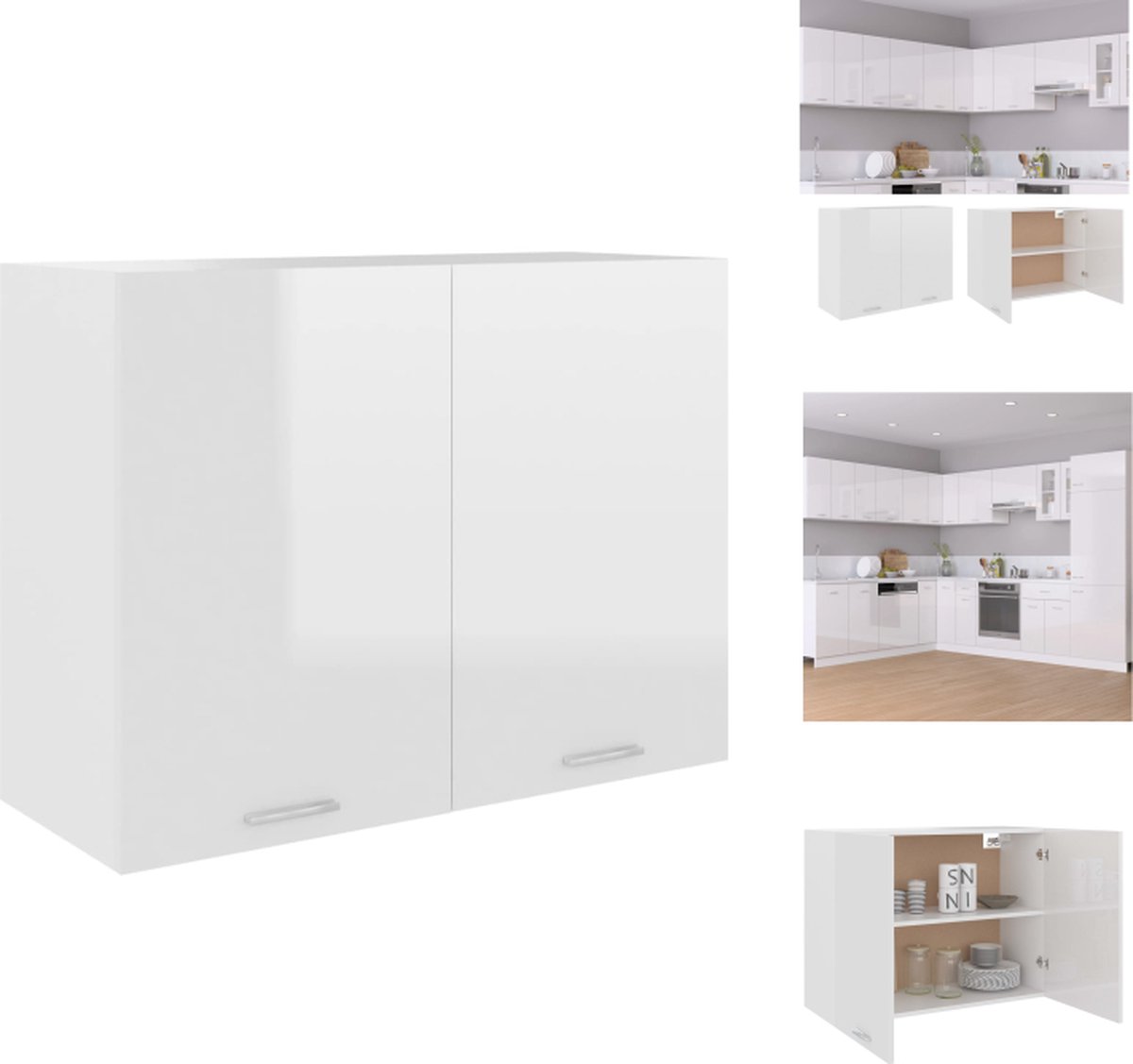 VidaXL Hangkastje Keuken Opbergkast 80 x 31 x 60 cm Hoogglans wit Keukenkast