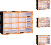 vidaXL Gereedschapsorganizer 16 medium lades - 52 x 16 x 37 cm - doorzichtig - oranje en zwart - Gereedschapskoffer