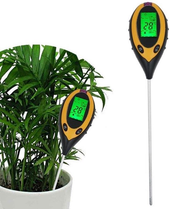 Foto: Ph meter 4 in 1 grondmeter temperatuurmeter lichtmeter vochtmeter zuurtegraad planten tuin digitaal buitenthermometer ph meter