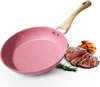Roze pannenset 6-delige braadpan set met deksel pan gecoat 20 + 24 + 28 cm pan voor inductie PFOA-vrij geschikt voor alle warmtebronnen
