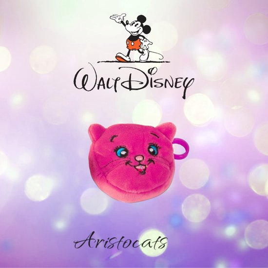 Kids Disney Cartoons Wallet / Key Cord - portemonnee - Aristocats kitten - pink roze - fluffy flanel - 7,5 x 1,5 cm - kat - kinderen - casual