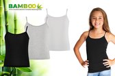 Bamboo - Onderhemden Kinderen Meisjes - Hemden Meisjes - 3-pack - Zwart Grijs - 146-152 - Hemd Meisjes - Tanktop - Singlet - Kleding Meisjes - Ondergoed Meisjes