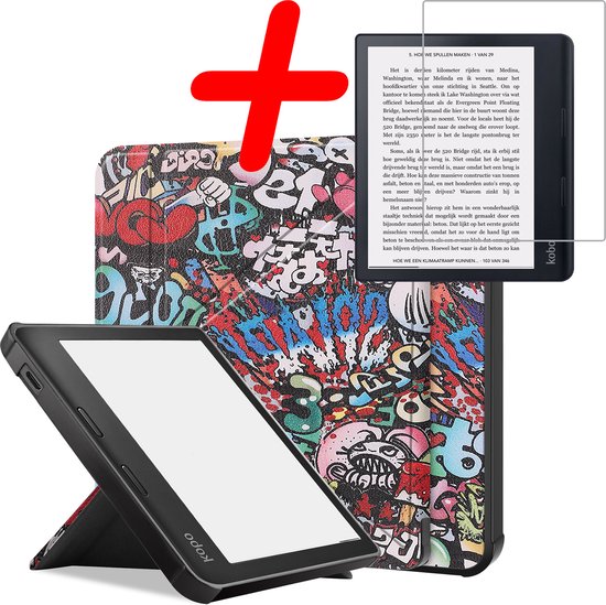 Hoes Geschikt voor Kobo Sage Hoesje Bookcase Cover Hoes Met Screenprotector - Hoesje Geschikt voor Kobo Sage Hoes Cover Case - Graffity