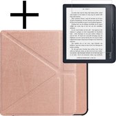 Hoes Geschikt voor Kobo Libra 2 Hoesje Bookcase Cover Book Case Hoes Sleepcover Met Screenprotector - Rosé Goud