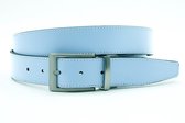 JV Belts Draaibare reversible riem licht blauw/zwart - heren en dames riem - 3.5 cm breed - Zwart / Licht Blauw - Echt Leer - Taille: 115cm - Totale lengte riem: 130cm