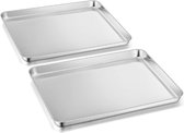 Lot de 2 plaques à pâtisserie - Acier inoxydable - Plaque de transfert - Grande plaque de four - 2 pièces de 40x30x2,5 cm - Passe au lave-vaisselle