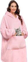 Oversized hoodie sweatshirt dames capuchonpullover lange mouwen met capuchon pullover sweatshirt ronde hals heren vrouwen oversized deken sweatshirt comfortabele reuzen - Roze