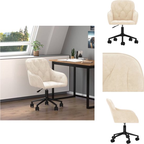vidaXL Chaise de bureau pivotante - Velours crème - 56 x 61 cm - Hauteur réglable - Chaise de bureau