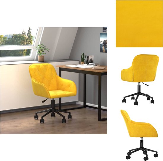 vidaXL Draaibare kantoorstoel - Fluweel - Geel - 56 x 61 x (78 - 86) cm - Metalen frame - Bureaustoel