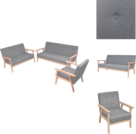 vidaXL Ensemble de canapés - 1 fauteuil - Canapé 2 places - Canapé 3 places - Gris clair - Structure en bois Massief - Canapé