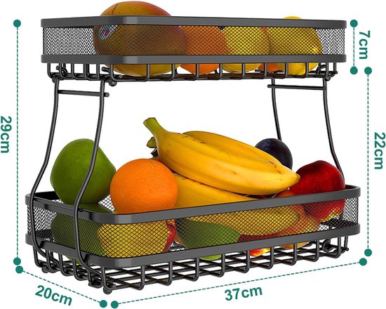 Chefarone Etagère - Fruit Etagère 2 Laags - Fruitmand Metaal Fruitschaal Groentemand Opberger Zwart