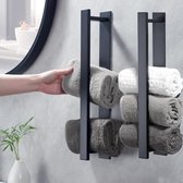 Pack of 2 Towel Rails No Drilling Black Matt Two Bathroom Towel Holder Bathroom Wall Kitchen Stainless Steel Towel Rail Guest Towel Holder for Bathroom