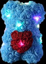 Livano Rozen Teddy Beertje - Rozen Beer - Rose Bear - Valentijn Cadeautje Voor Haar & Hem - Vrouw - Blauw Met Licht