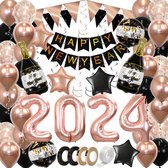 Happy New Year Oud En Nieuw Versiering 2024 Nieuw Jaar Feest Artikelen Decoratie Helium Ballonnen Rose Goud – 72 Stuks