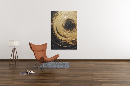 Canvas Schilderij Abstract - Kunst - Zwart - Goud - 60x40x2 cm