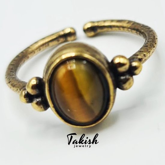 Belle Ring en cuivre faite à la main avec oeil de tigre - Ajustable