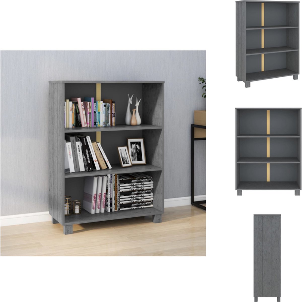 vidaXL - Boekenkast - HAMAR - 85x35x112 - cm - massief - grenenhout - donkergrijs
