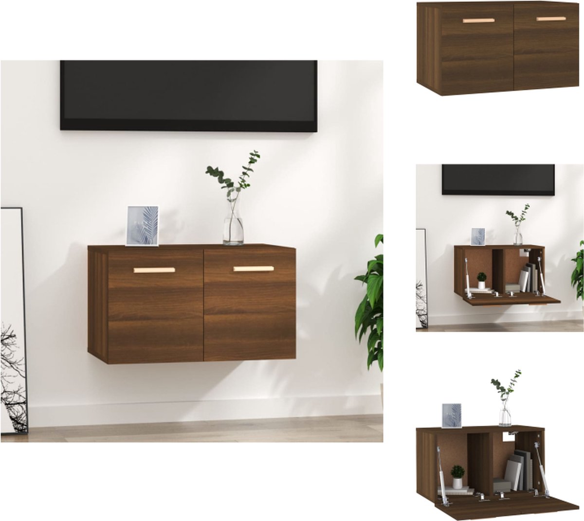 VidaXL Wandkast Bruineiken 60x36.5x35 cm zwevende opbergkast met 2 vakken hoogwaardig bewerkt hout Kast