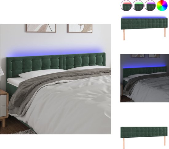 vidaXL Hoofdeinde LED - Donkergroen - 200 x 5 x 78/88 cm - Verstelbare hoogte - Zacht fluweel - Kleurrijke LED-verlichting - Bedonderdeel