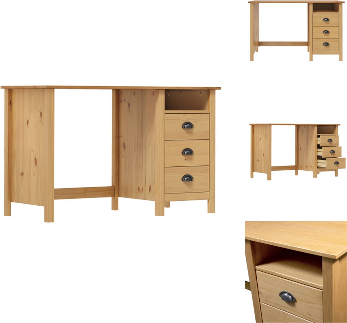 VidaXL Hill Computertafel 120 x 50 x 74 cm Massief grenenhout Bureau