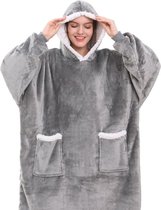 Hoodie deken dames oversized sweatshirt deken unisex sherpa hooded deken oversized hoodie winter geschenk volwassenen flanel hoodies zachte gezellige warme reuzenhoodie trui - Lich Grijs