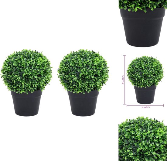 vidaXL Kunstbuxusplanten - Set van 2 - Gemengd groen - Polyethyleen - 19 x 27cm - Kunstplant