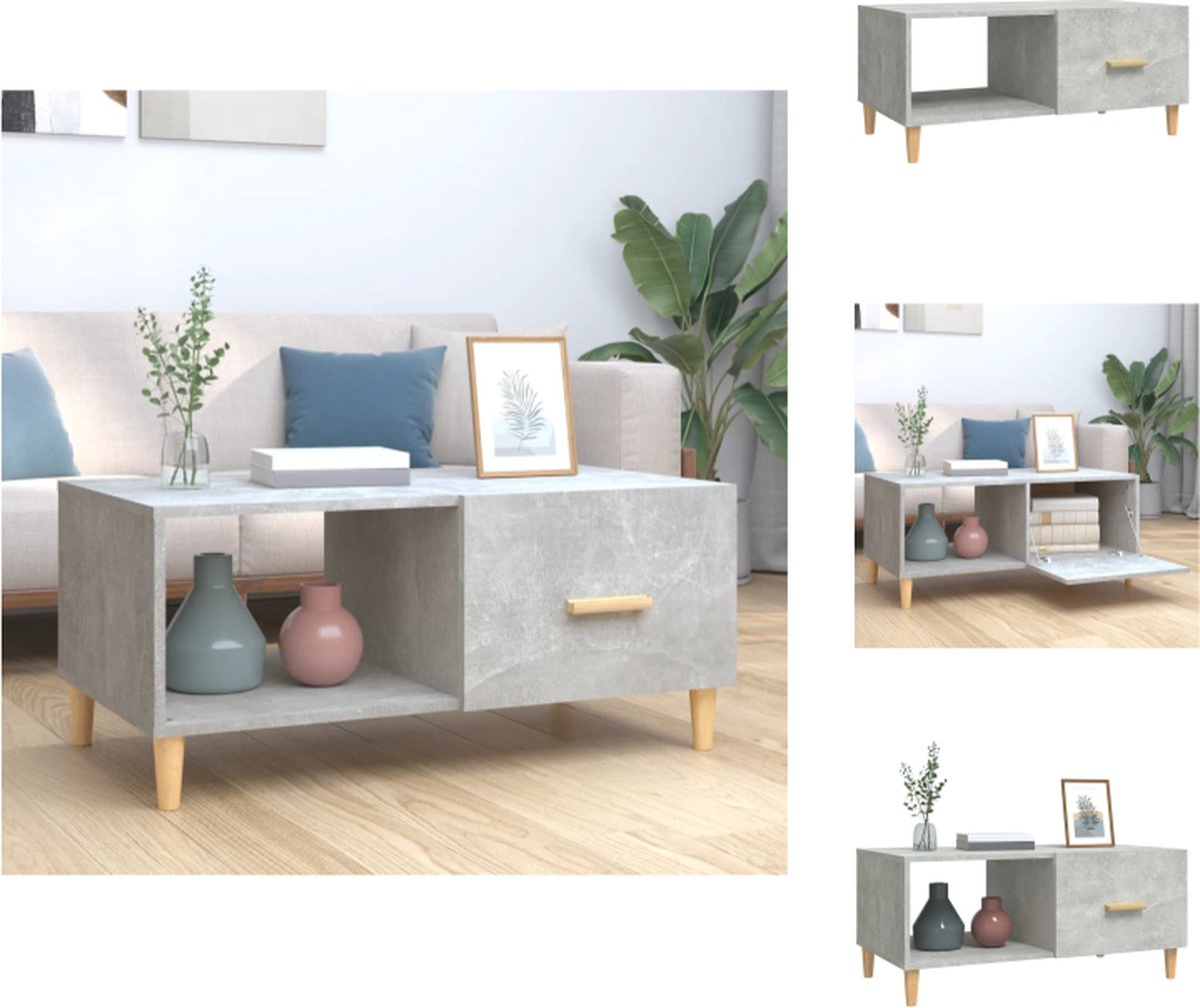 VidaXL Salontafel bewerkt hout 89.5 x 50 x 40 cm betongrijs Tafel