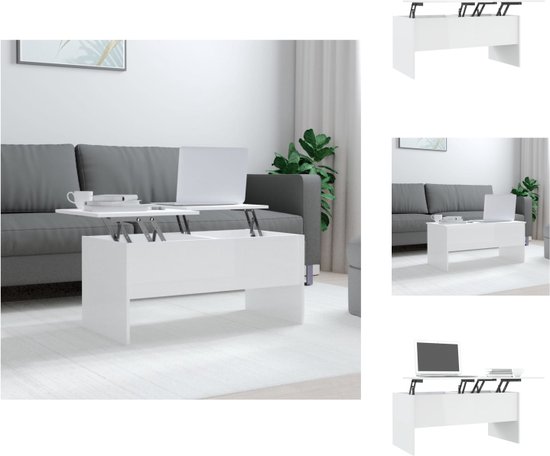 vidaXL Salontafel - Moderne salontafel - 102 x 50.5 x 46.5 cm - hoogglans wit - Tafel