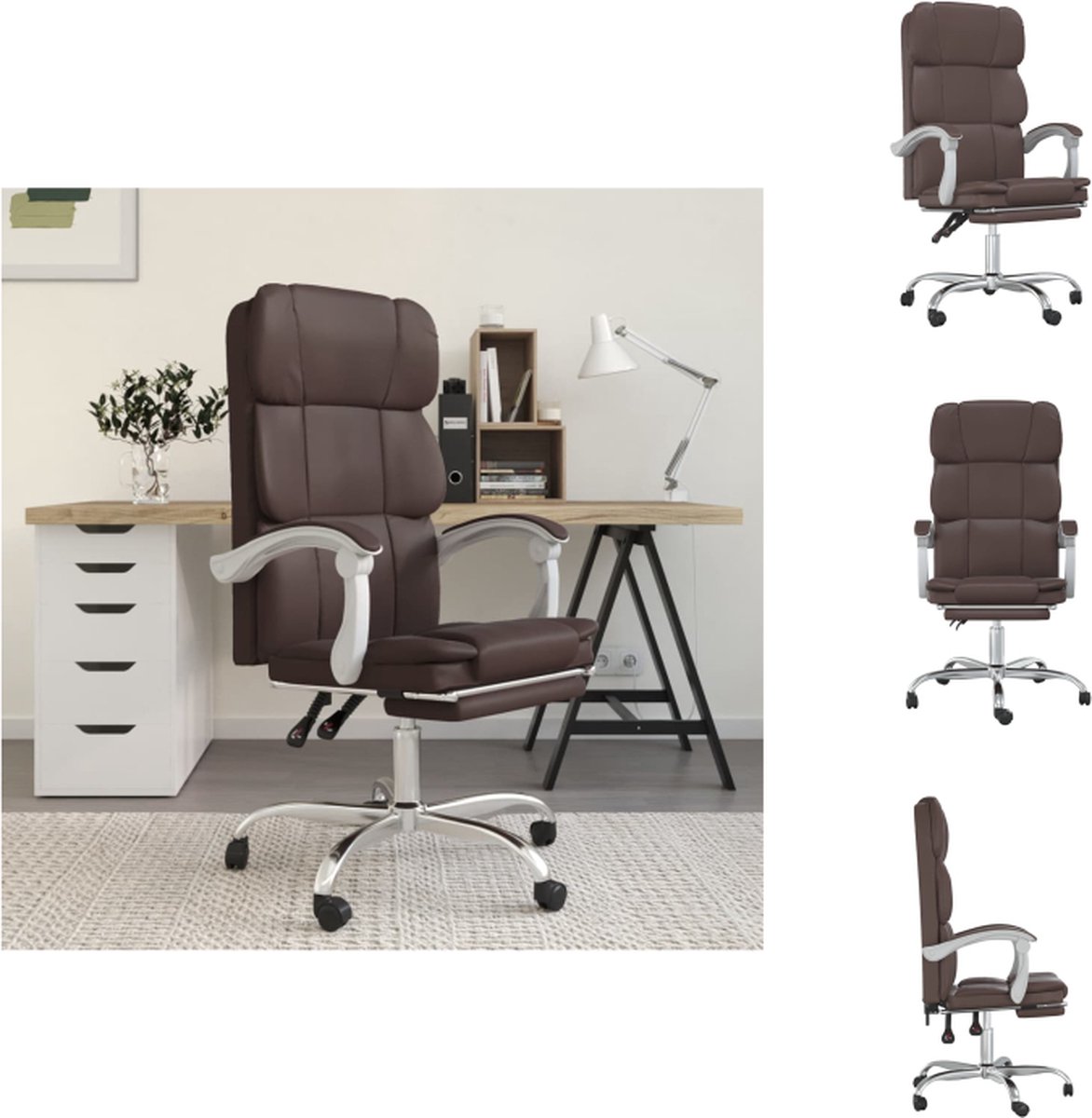 vidaXL bureaustoel Verstelbare rugleuning en voetensteun - Bruin - 63x56x(112.5-122)cm - Trendy design - Bureaustoel