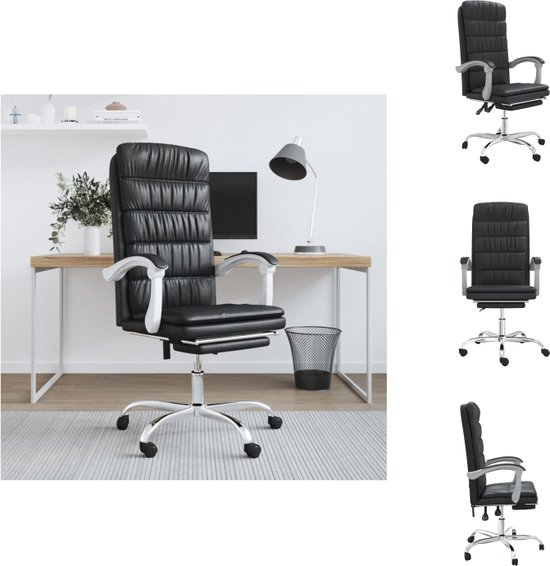 vidaXL Verstelbare Bureaustoel - Kunstleer - Zwart - 63x56x(112.5-122)cm - Verstelbare Rugleuning en Voetensteun - Bureaustoel