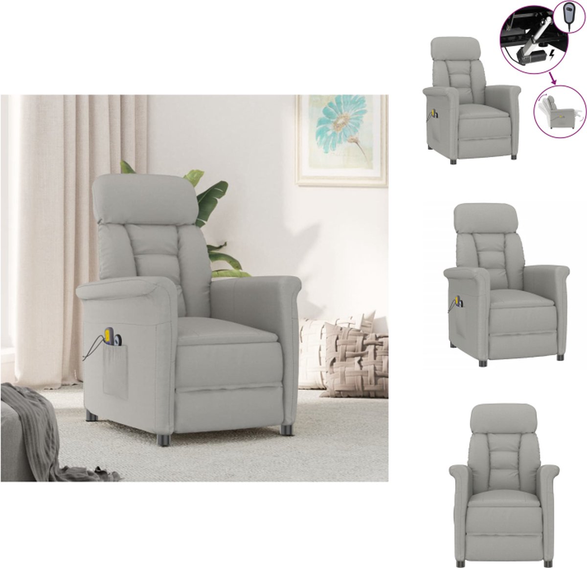 VidaXL Elektrische Massagefauteuil Kunstsuède Lichtgrijs 70.5x143x76cm Elektromotor Fauteuil