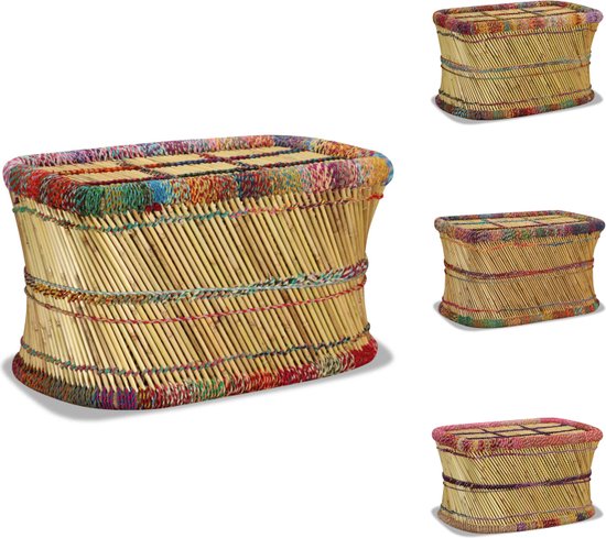 vidaXL Table basse rectangulaire - Bamboe - Détails de tissage Chindi - 78 x 50 x 45 cm - Multicolore - Table